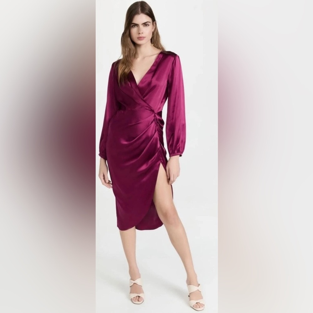 Amanda Uprichard Roma 100% Silk Dress Aubergine Large L